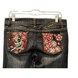 Ed Hardy Christian Audigier Vintage Y2K Embroidered Skull Jeans Size 28 Floral